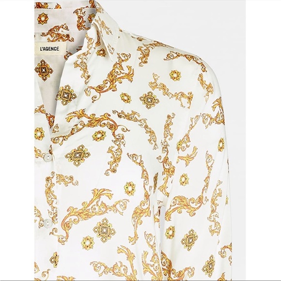 NEW L’AGENCE XS Holly Slim Long Sleeve Blouse Ivory Gold - Picture 13 of 14